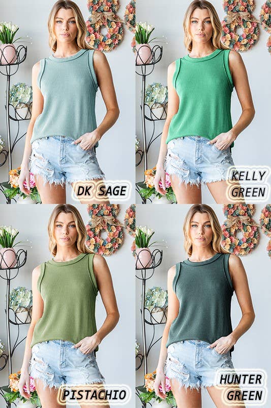 KELLY SLEEVELESS SOLID URBAN RIBBED TOP