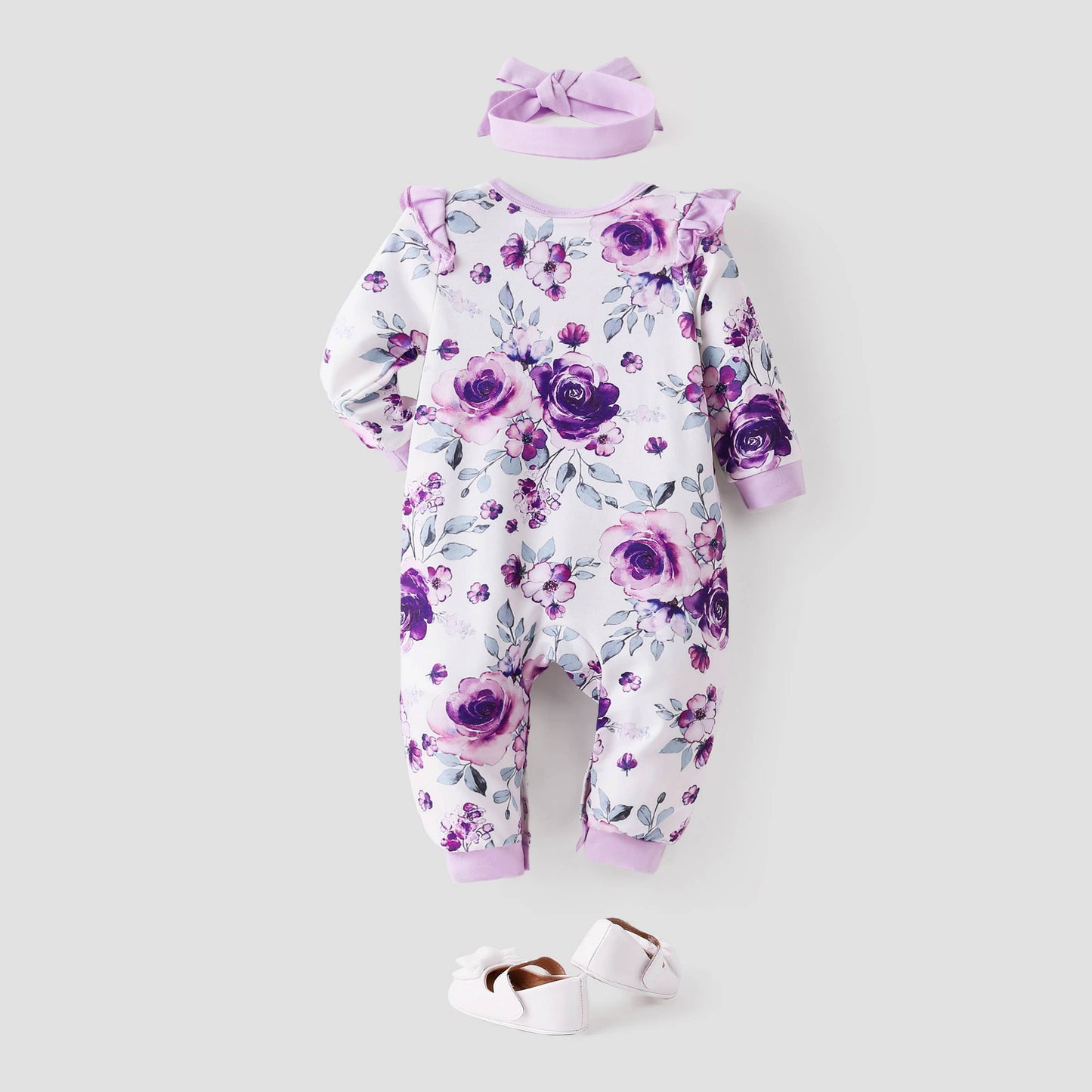 2pcs Baby Girl Floral Sweet Long Sleeve Jumpsuit Set