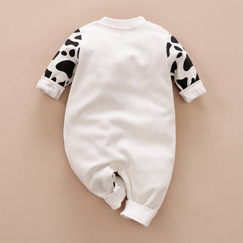 Baby Boy / Girl Cow Print Jumpsuit: White