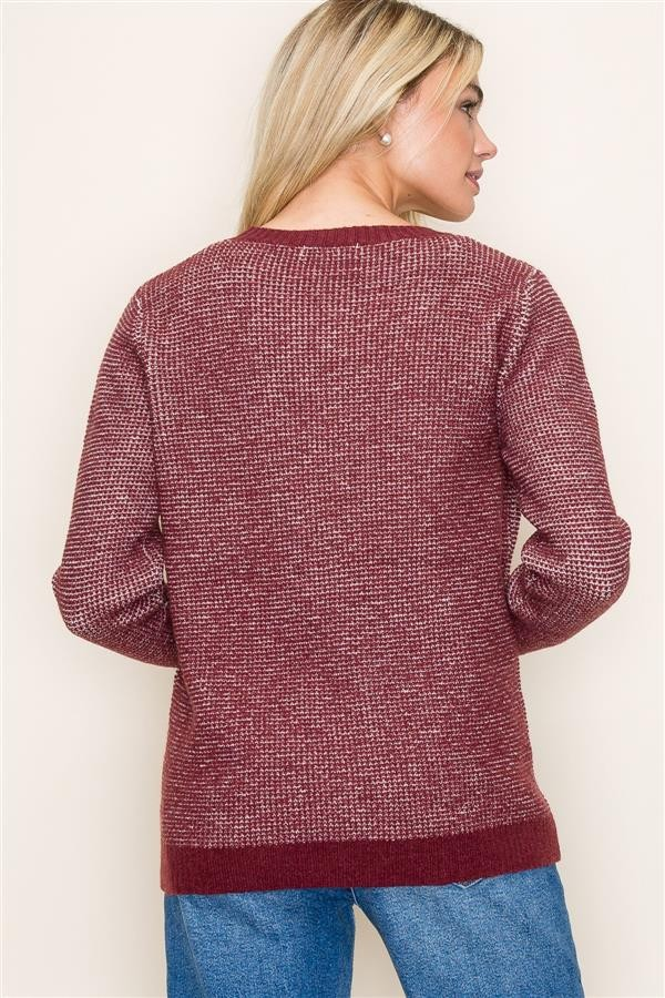 Crew Neck Pullover Sweater - Wine