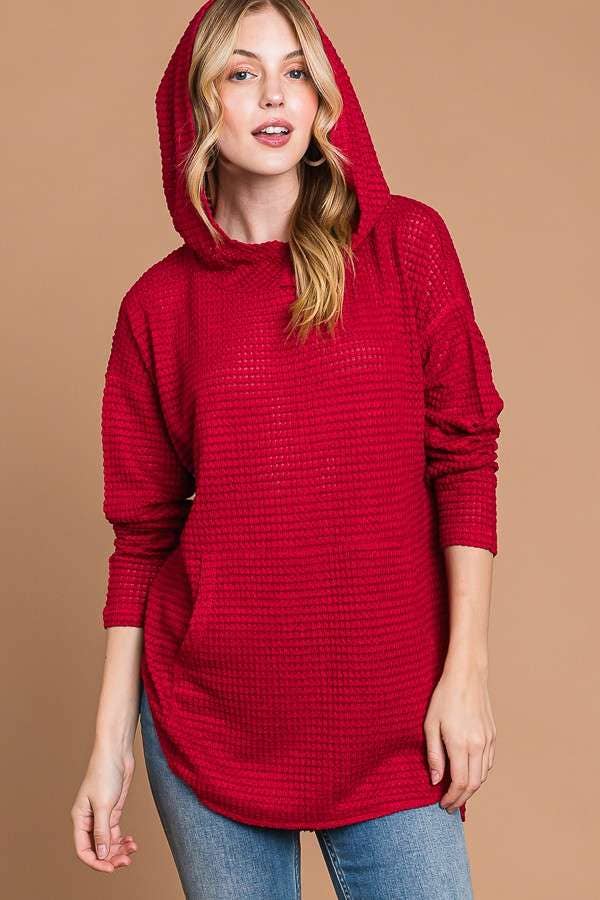 RED RELAX FIT HOODIE TOP