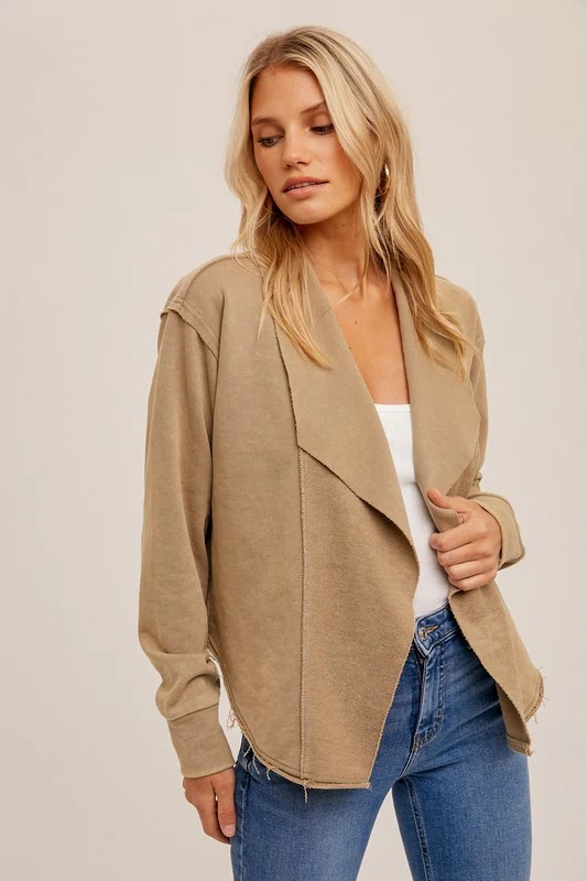 Taupe French Terry Crop Jacket