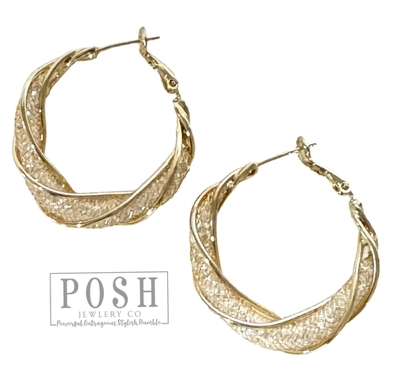 Crystal Mesh Twisted Hoop Earring