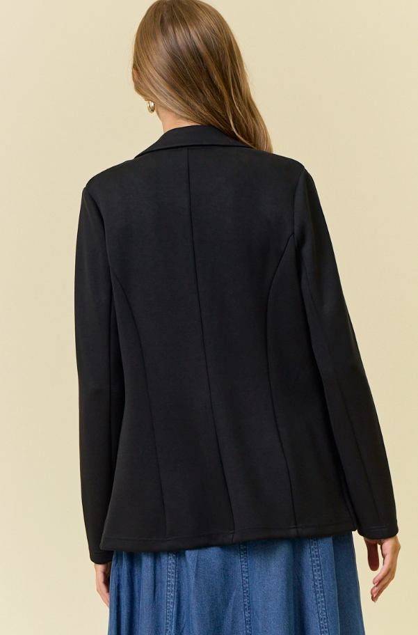Black - Notched Collar Soft Brushed Modal Patch Pocket Long Sleeve Blazer