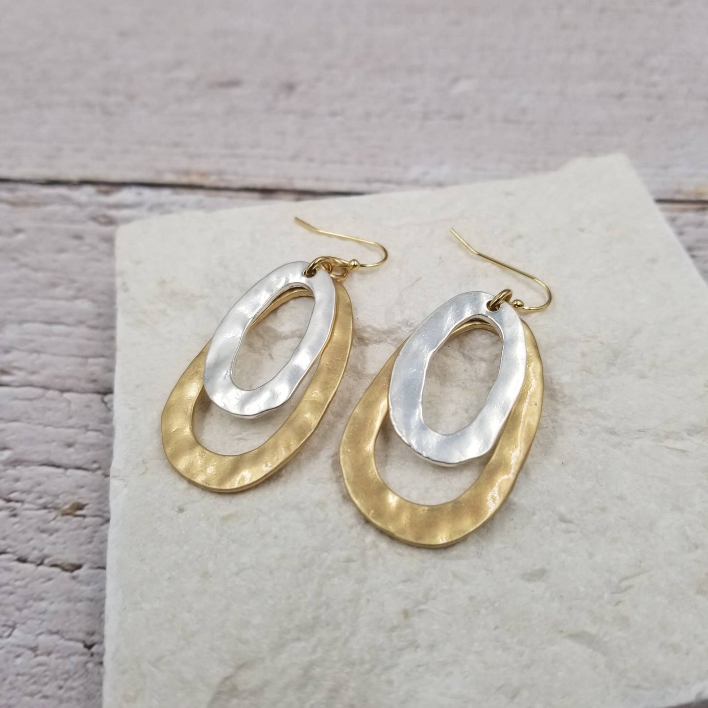 Mixed Metal Double Oval Earrings