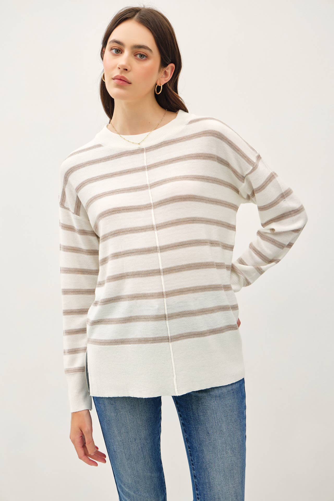 Mocha Striped Lightweight Sweater