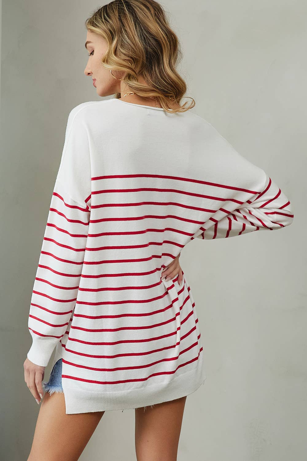 Ivory Red Striped Sweater