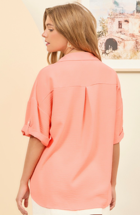 Coral Apricot Button Down