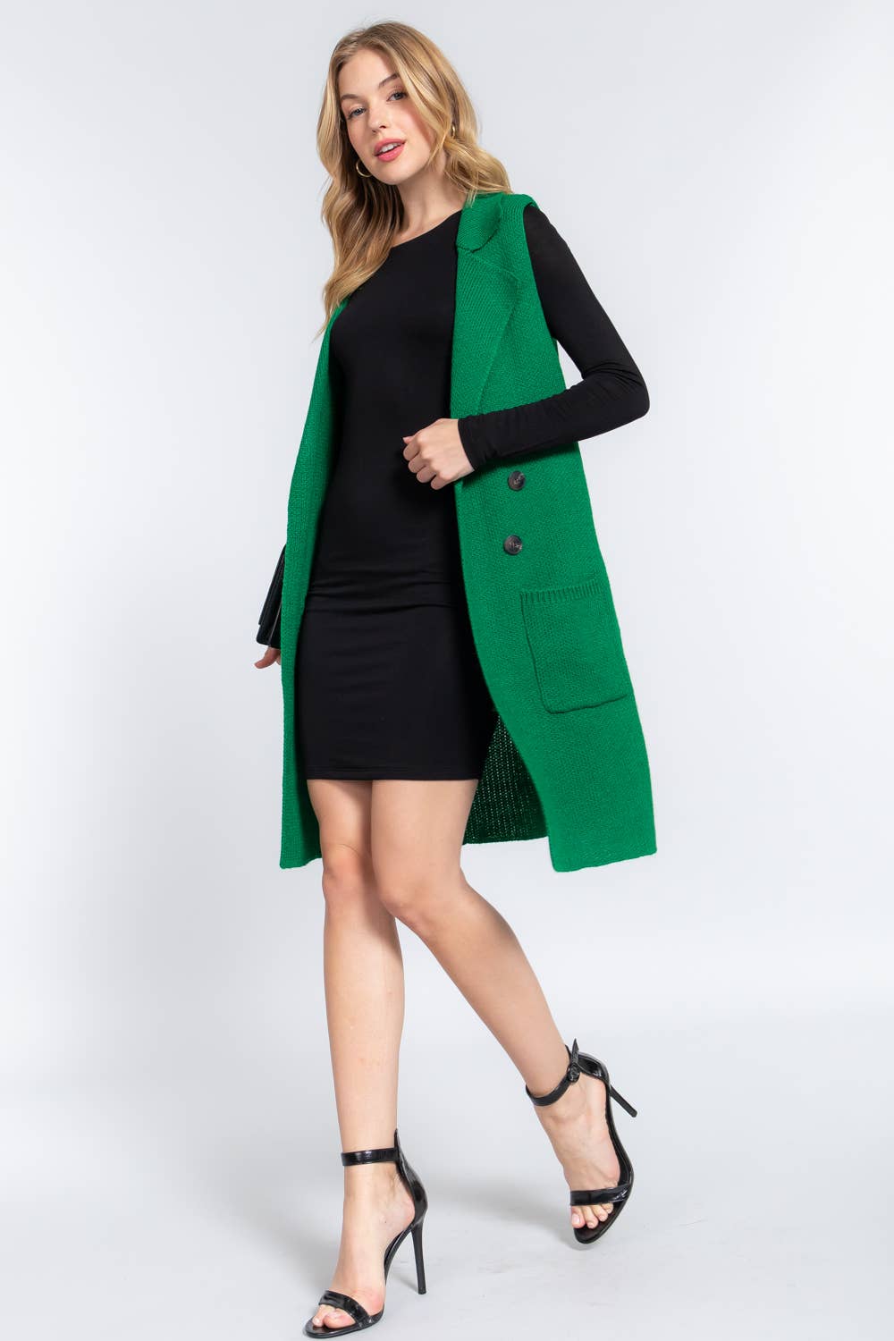 Green Sleeveless Sweater Cardigan