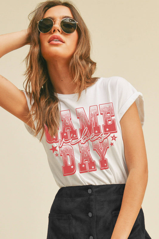 Game Day Graphic White and Red T