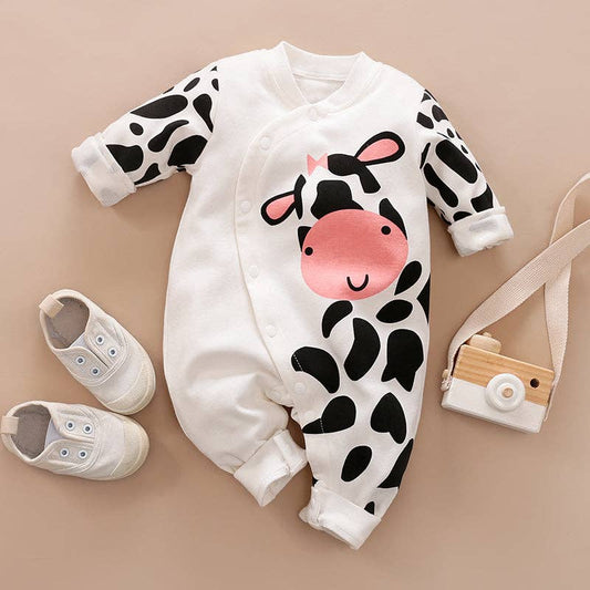 Baby Boy / Girl Cow Print Jumpsuit: White