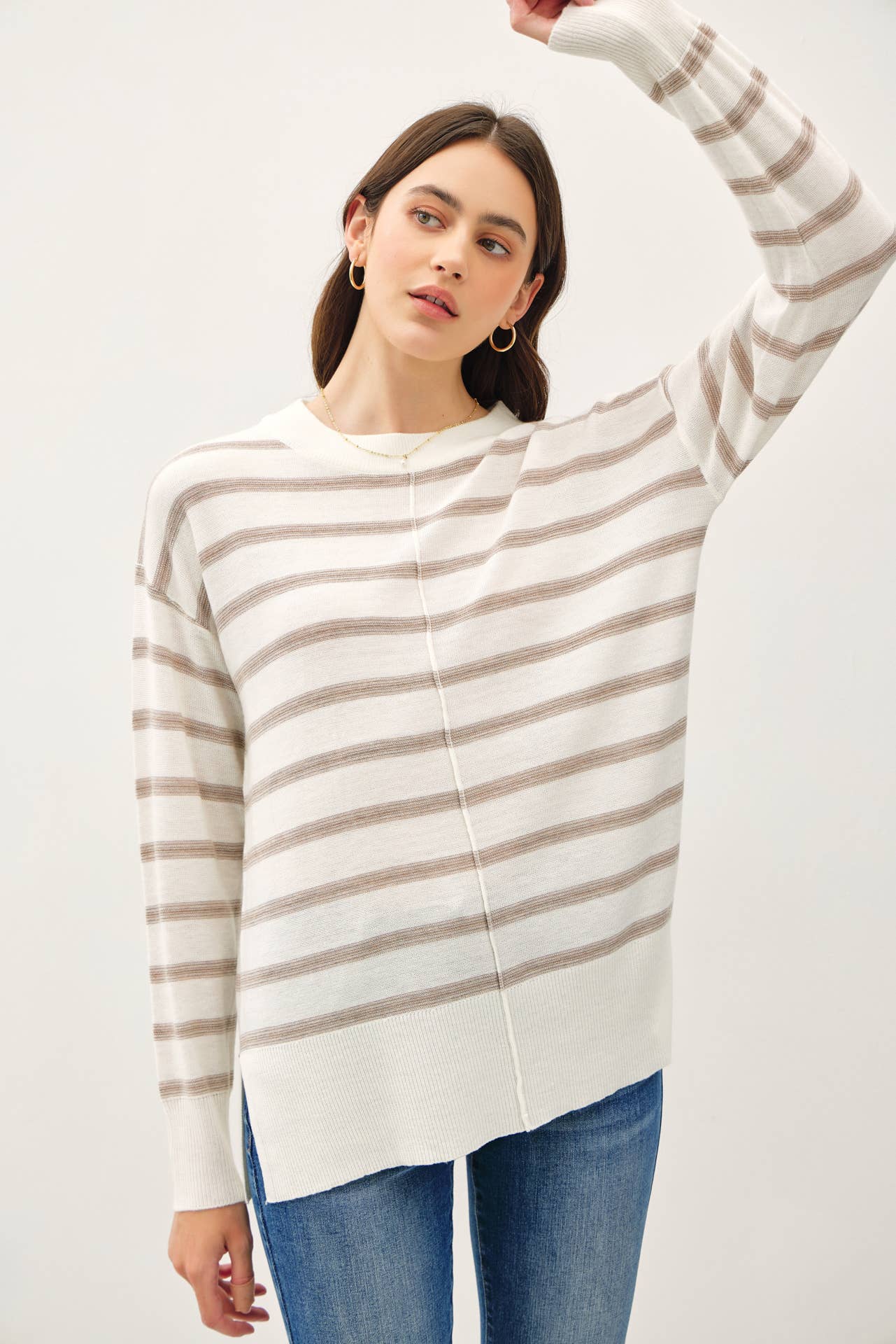 Mocha Striped Lightweight Sweater