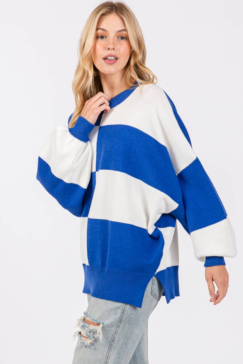 ROYAL/WHITE GAME DAY CHECKERED SWEATER