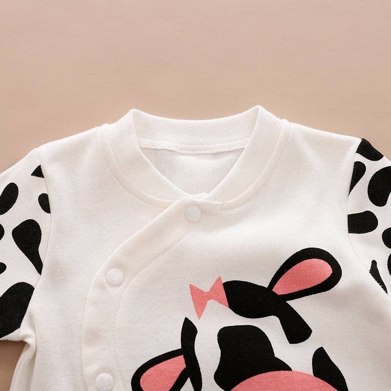 Baby Boy / Girl Cow Print Jumpsuit: White