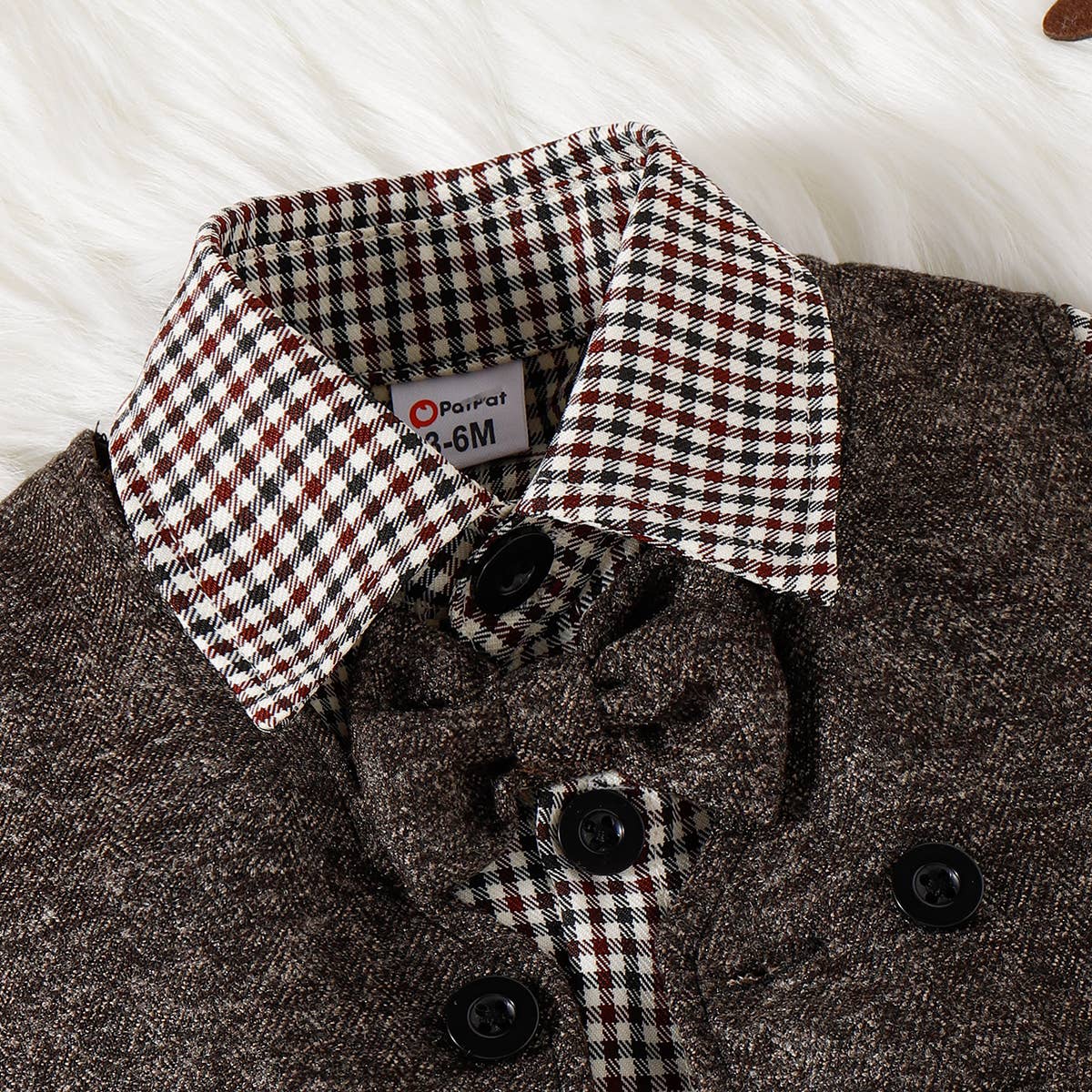 3PCS Baby Boy Elegant Grid/Houndstooth Shirt Collar Set