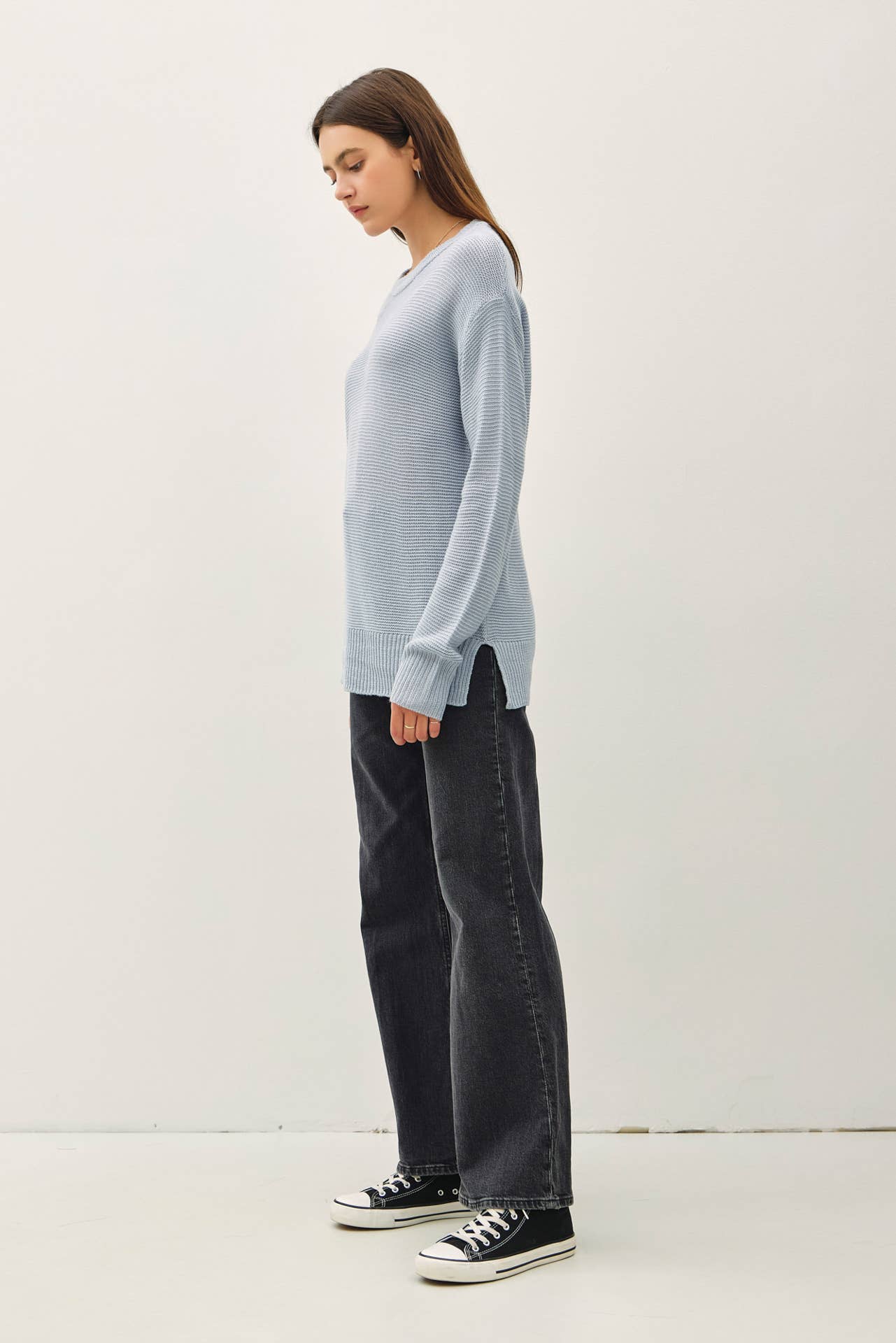 Boyfriend Fit Sweater - Dusty Blue