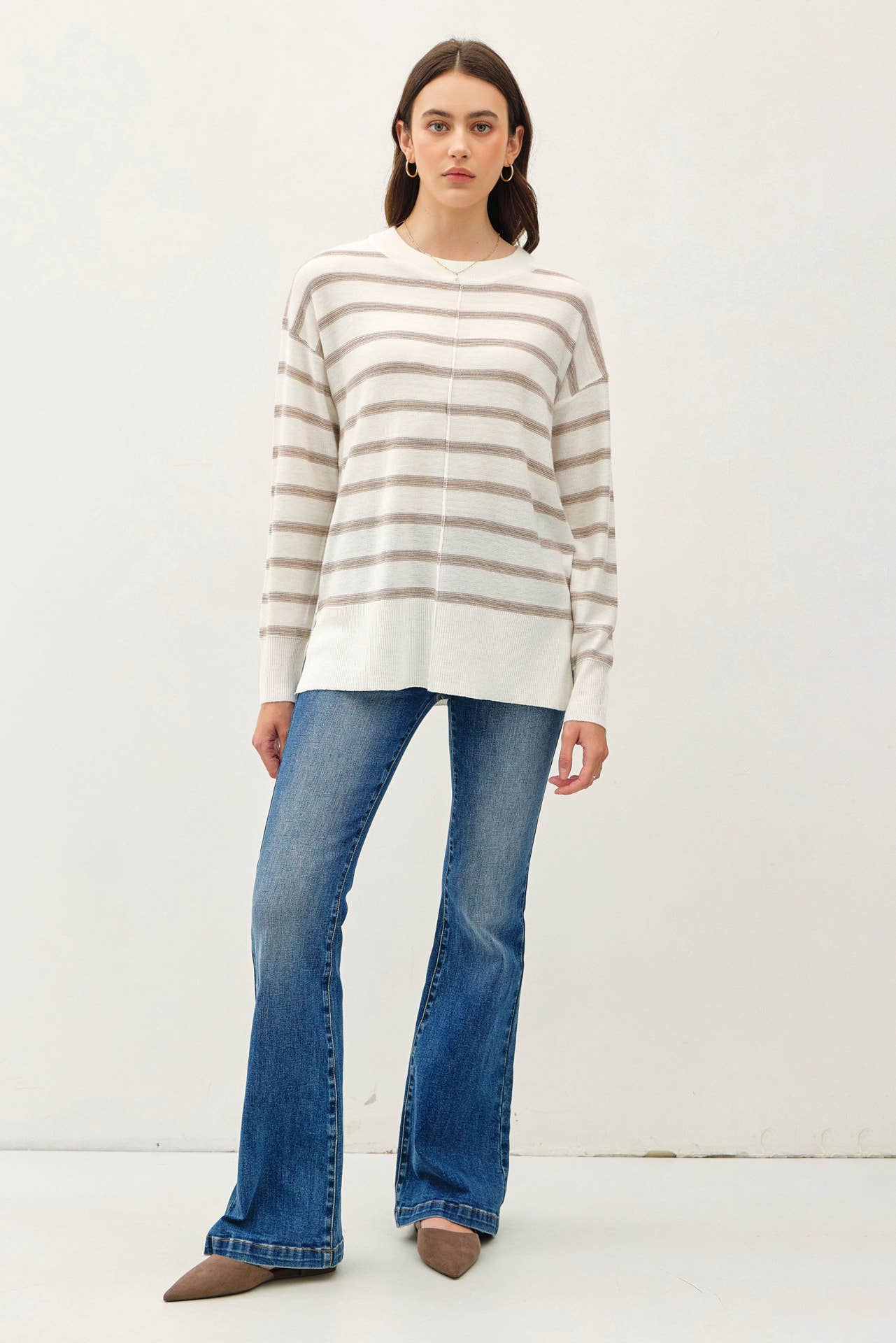 Mocha Striped Lightweight Sweater