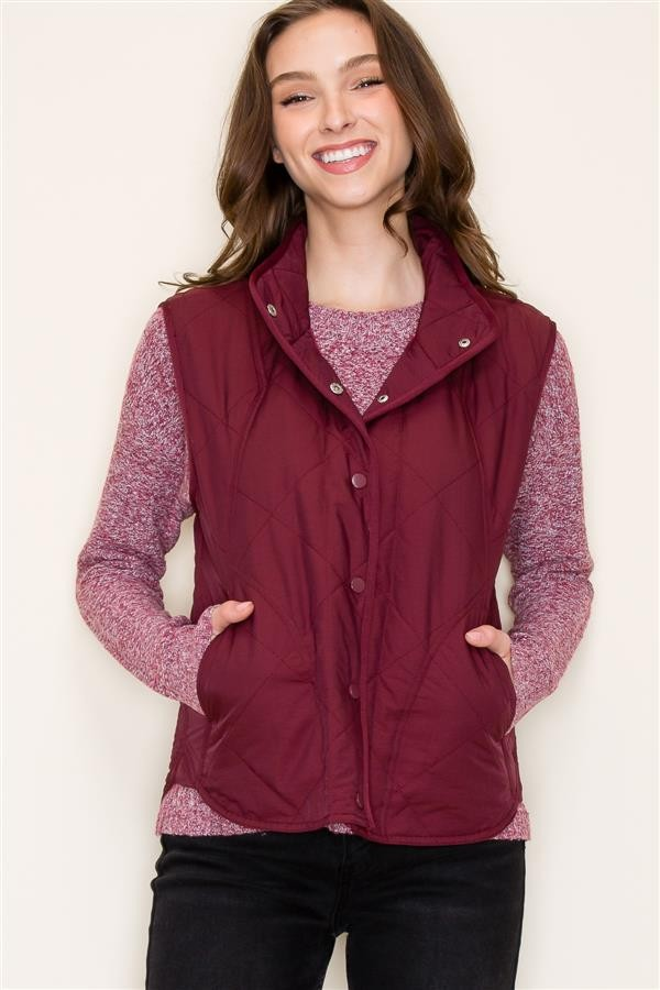 Button Down Padded Vest - Wine