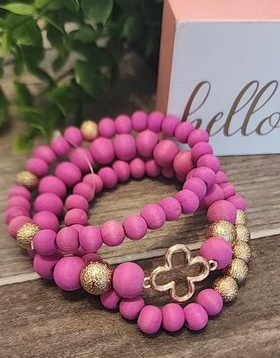 Wooden Gold & Pink W/Clover - Set of 3