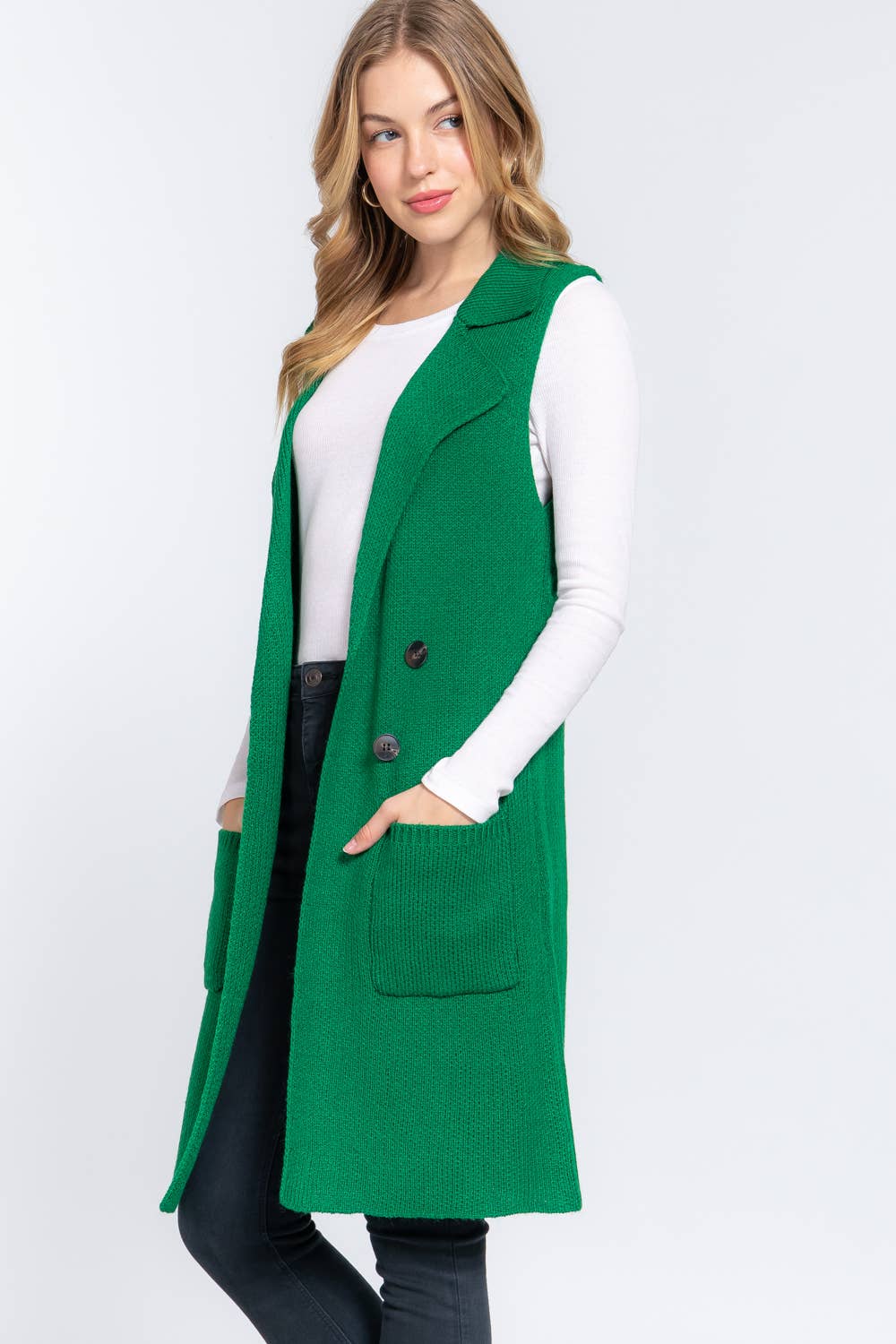 Green Sleeveless Sweater Cardigan