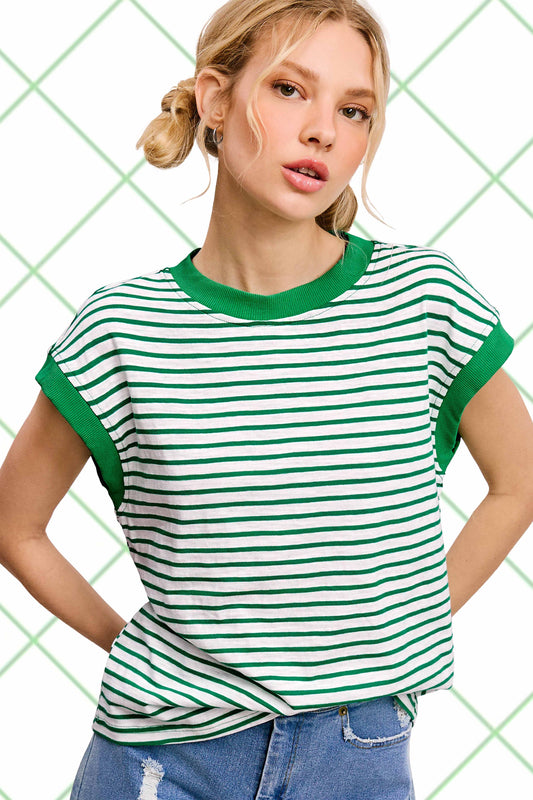 Green Nautical Cap Sleeve Striped Top