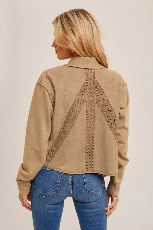 Taupe French Terry Crop Jacket