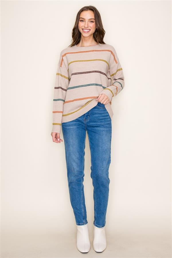 Multicolor Stitch Pullover Sweater - Sand