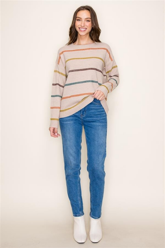 Multicolor Stitch Pullover Sweater - Sand