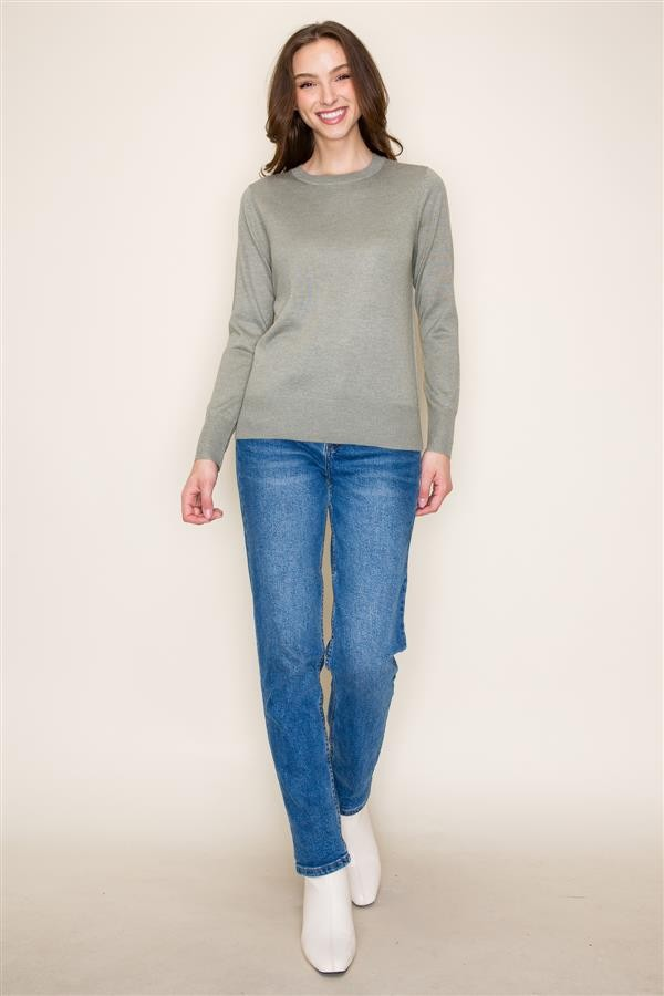 Basic Crew Neck Pullover Sweater - Sage