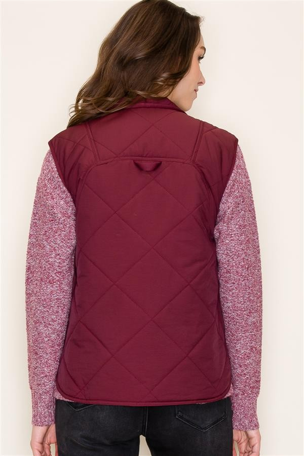 Button Down Padded Vest - Wine