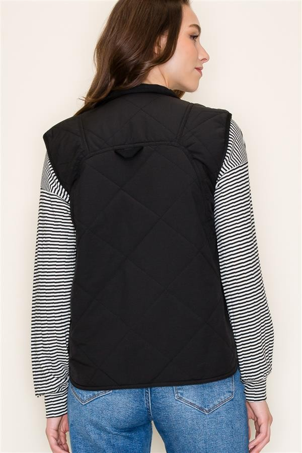 Button Down Padded Vest - Black