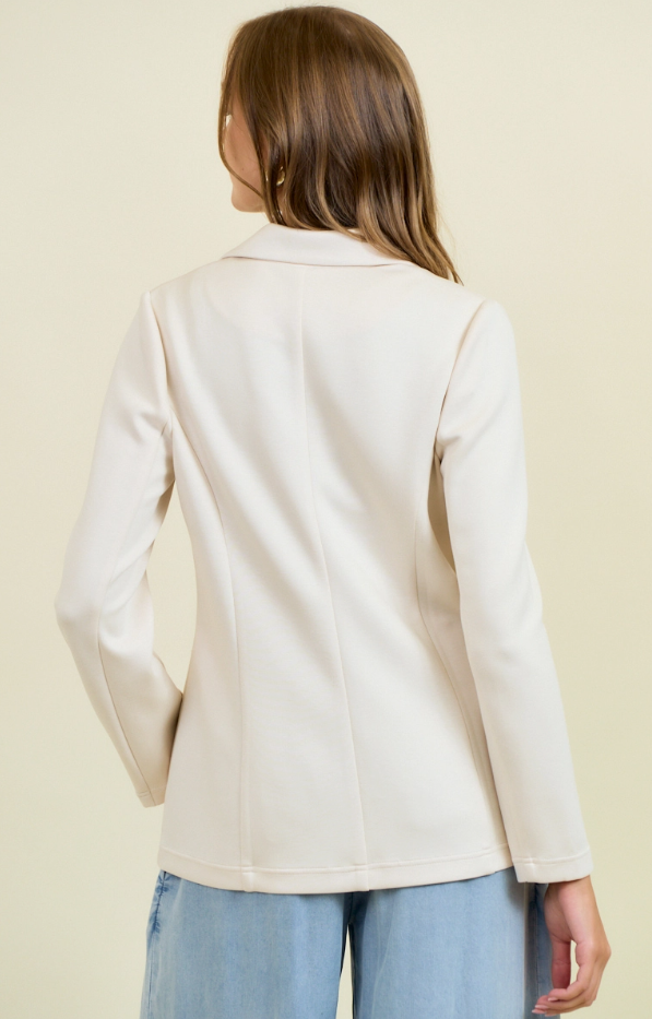 Ecru - Notched Collar Soft Brushed Modal Patch Pocket Long Sleeve Blazer