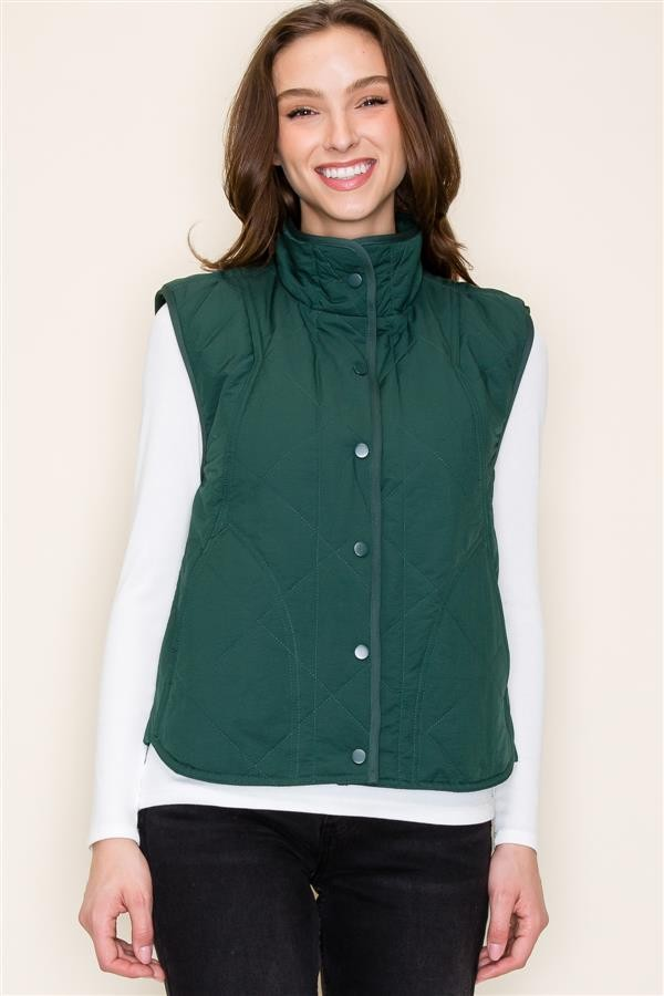 Button Down Padded Vest - Evergreen