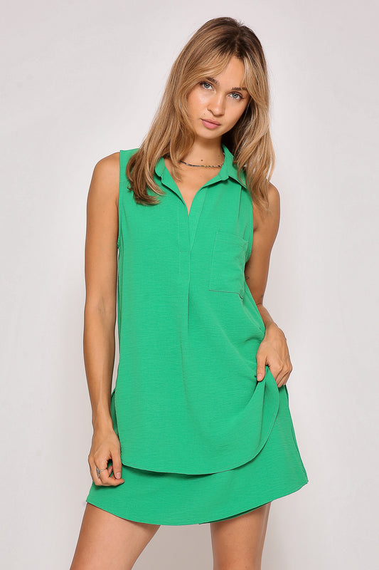 Kelly Vneck Collard Tank with Pocket