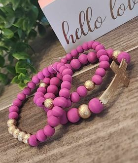 Wooden Pink & Gold W/Cross -Set of 3