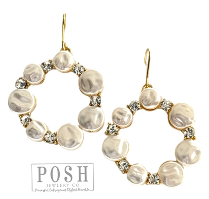 Gold Pearl and Rhinestone Round Earring