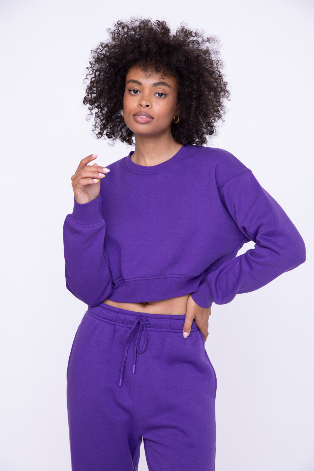 Cropped Purple Crewneck Sweatshirt