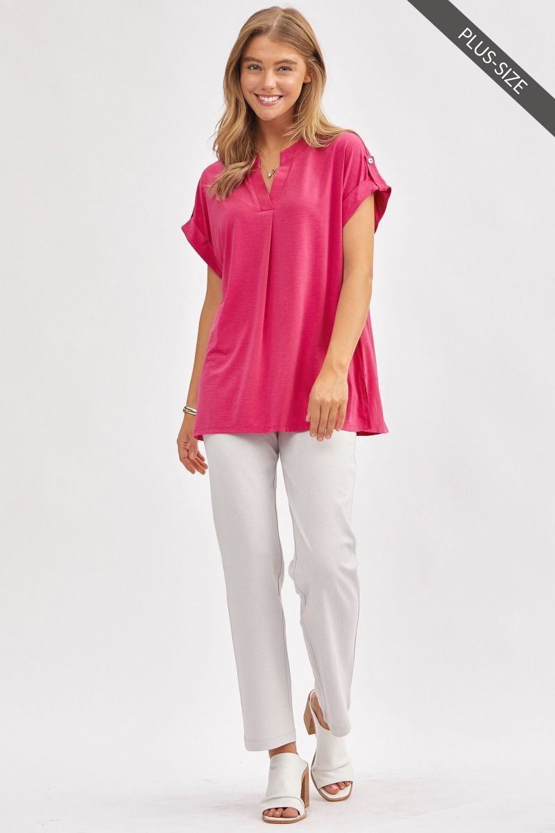 Magenta Plus Wrinkle Free Button Sleeve Top