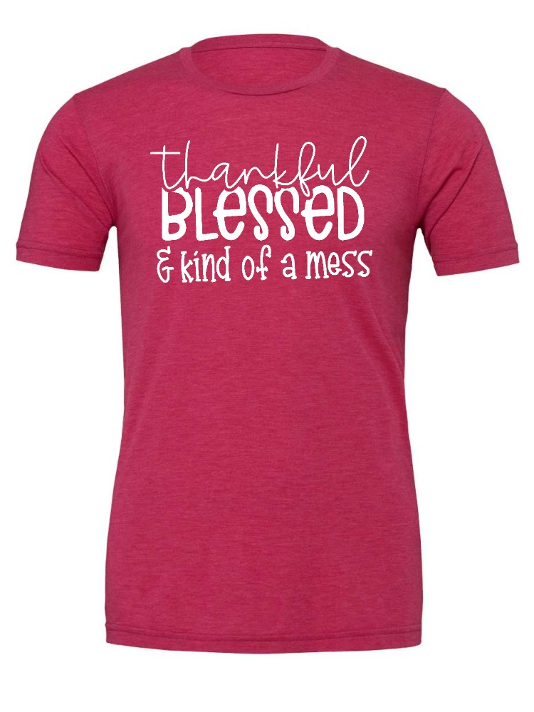 "Thankful BLESSED & Kind of a mess" Graphic T-Shirt