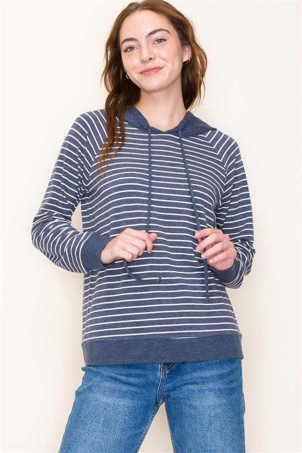 Navy Color Block Hoodie Top