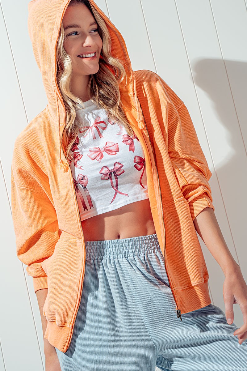 Orange Oversized Zip-Up Hoodie