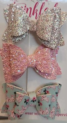 3 Pack Leather Bows - Glitter & Pig