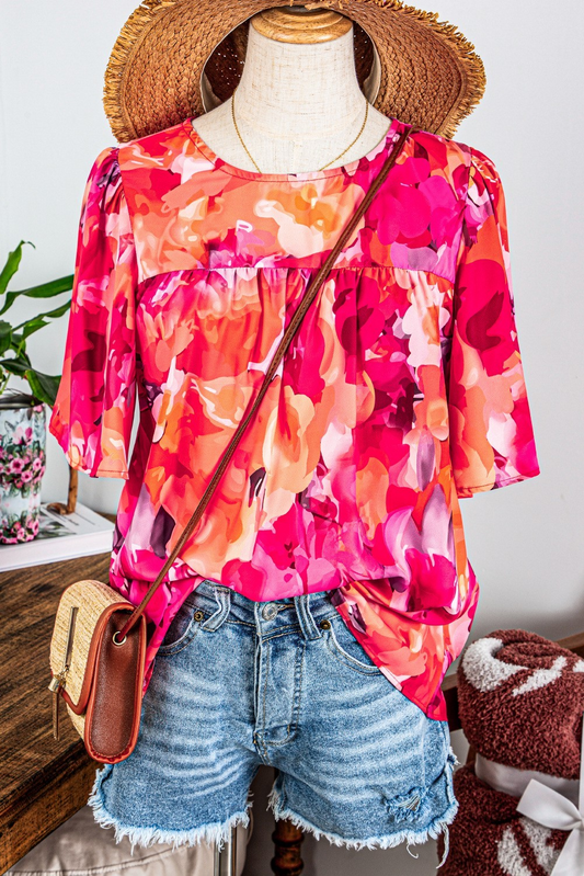 Floral Print Wide Sleeve Blouse