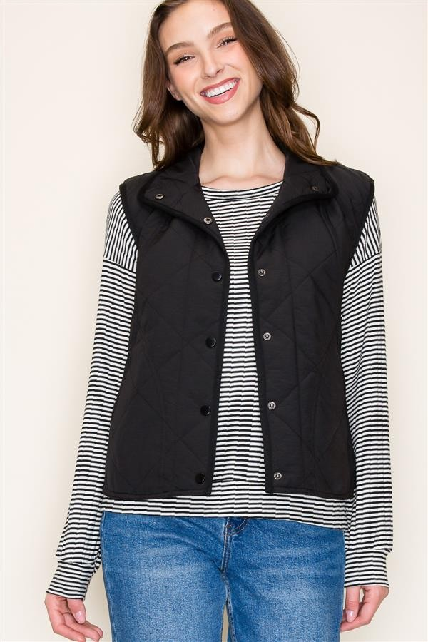 Button Down Padded Vest - Black