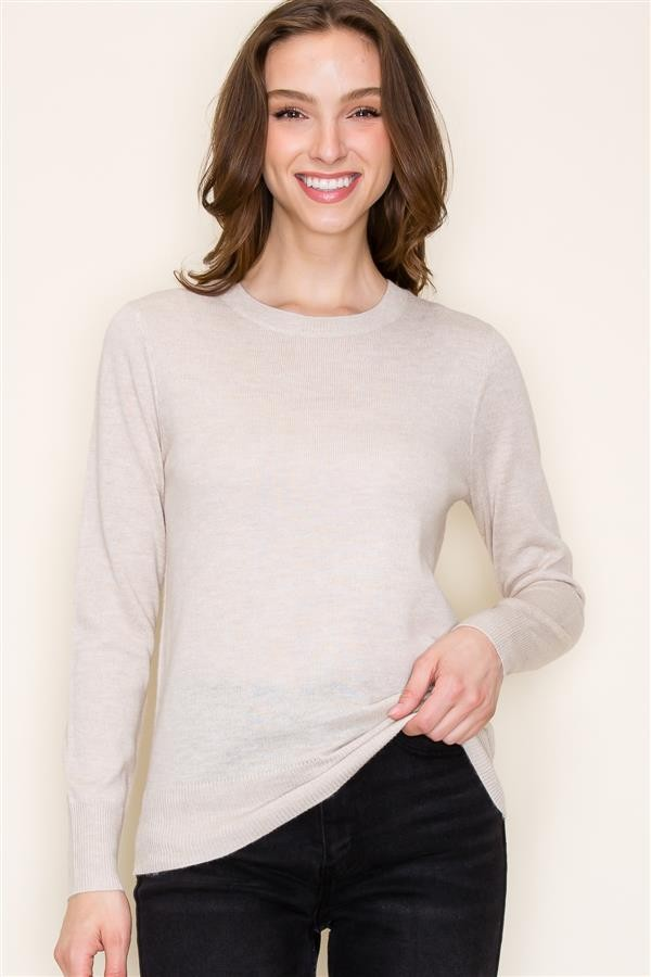 Basic Crew Neck Pullover Sweater - Oatmeal