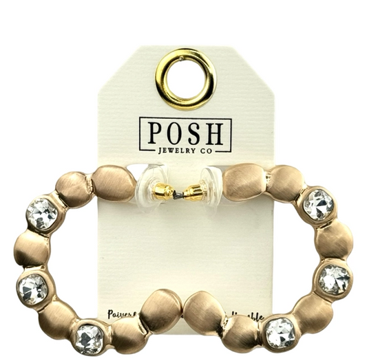 Gold Square Shape Rhinestone Hoop Earring