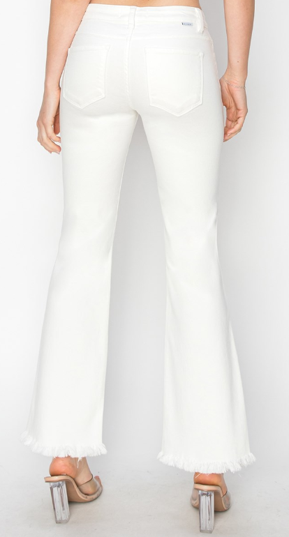 WHITE- TUMMY CONTROL-MID RISE-CROP STRAIGHT-FRAY HEM