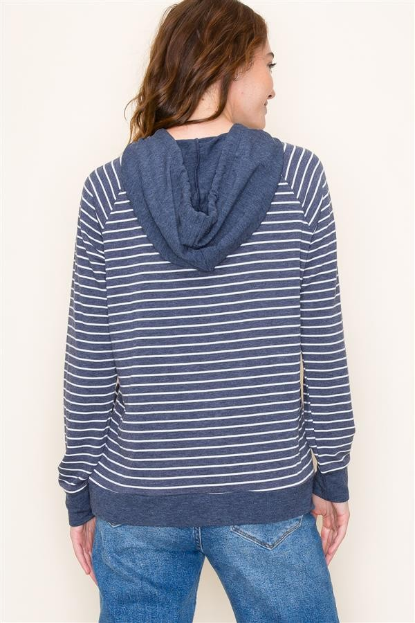 Navy Color Block Hoodie Top