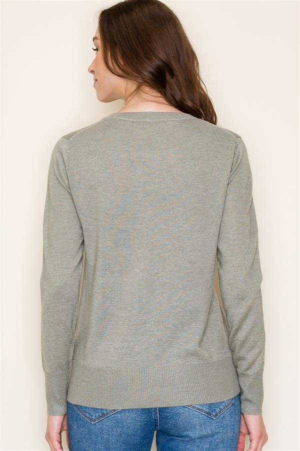 Basic Crew Neck Pullover Sweater - Sage