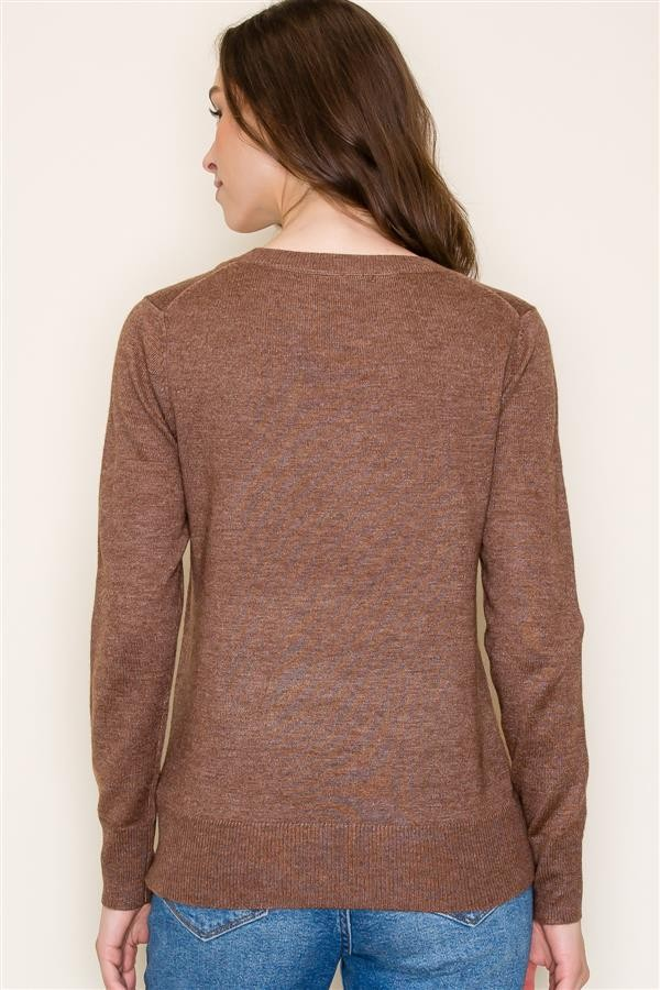 Basic Crew Neck Pullover Sweater - Brown